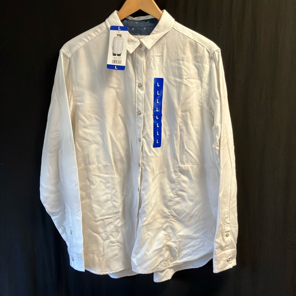 Jachs White flannel oversized Button Down Shirt Classic Style wms L NWT …